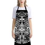 Black And White Maya Calendar Print Bib Apron With Pocket