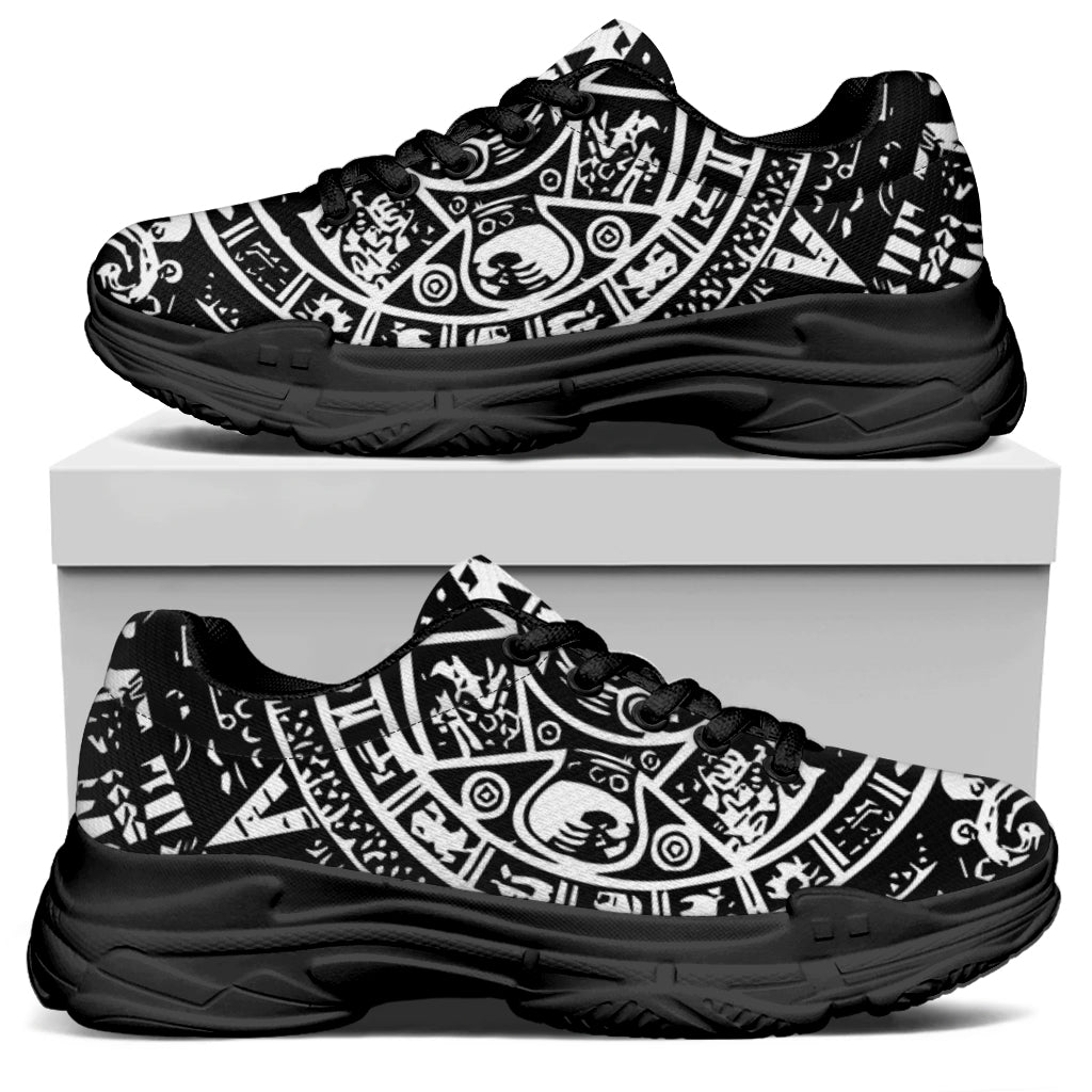 Black And White Maya Calendar Print Black Chunky Shoes