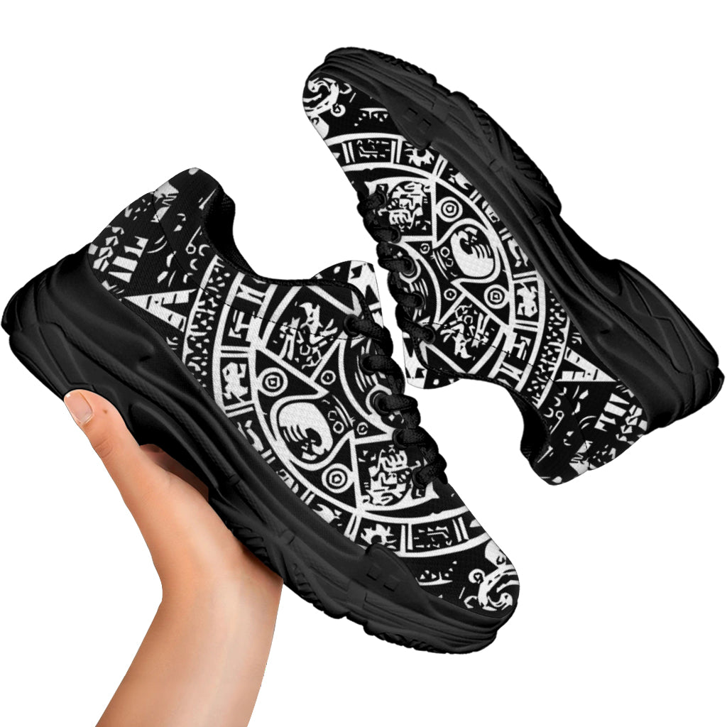 Black And White Maya Calendar Print Black Chunky Shoes