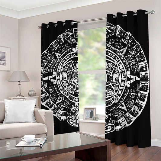 Black And White Maya Calendar Print Blackout Grommet Curtains