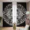 Black And White Maya Calendar Print Dimout Pencil Pleat Curtains
