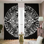 Black And White Maya Calendar Print Blackout Pencil Pleat Curtains