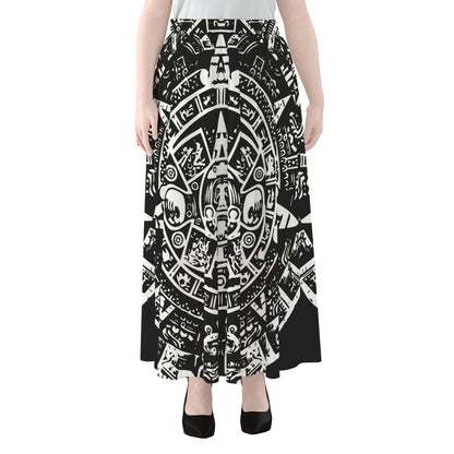 Black And White Maya Calendar Print Chiffon Maxi Skirt