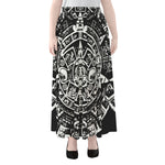 Black And White Maya Calendar Print Chiffon Maxi Skirt