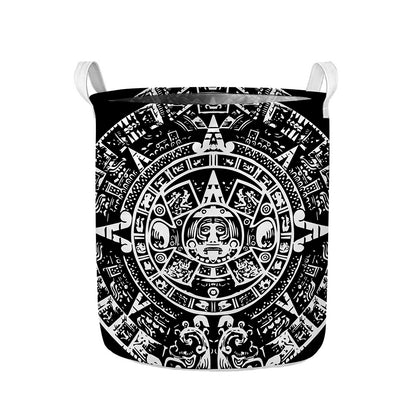 Black And White Maya Calendar Print Collapsible Laundry Basket