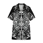 Black And White Maya Calendar Print Cotton Hawaiian Shirt