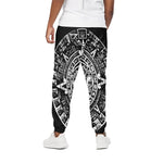 Black And White Maya Calendar Print Cotton Pants