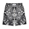 Black And White Maya Calendar Print Cotton Shorts