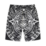 Black And White Maya Calendar Print Cotton Shorts