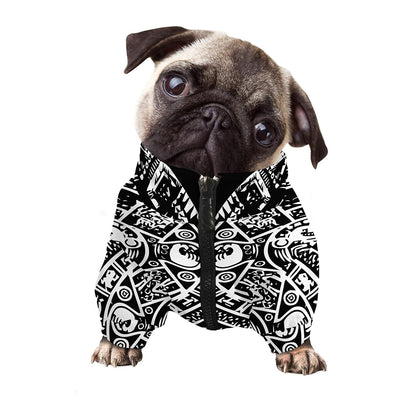 Black And White Maya Calendar Print Dog Zip Up Jacket