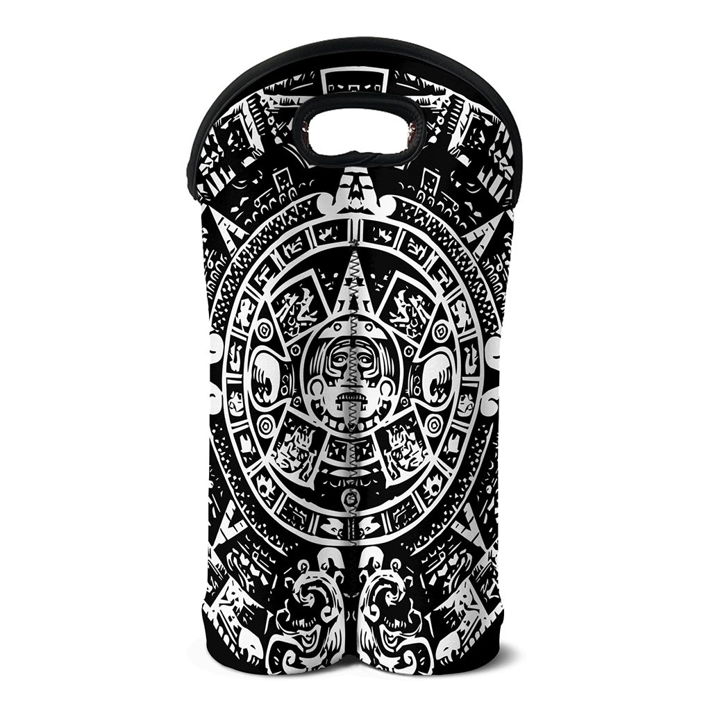 Black And White Maya Calendar Print Double Neoprene Wine Tote