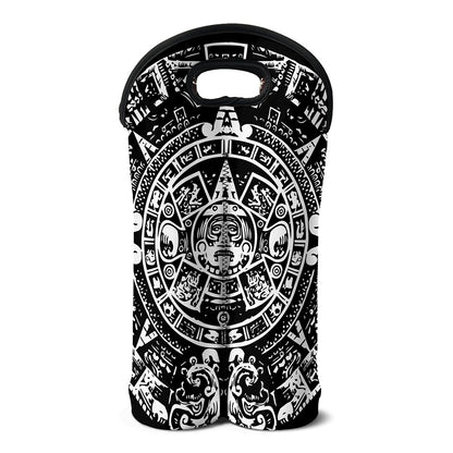 Black And White Maya Calendar Print Double Neoprene Wine Tote