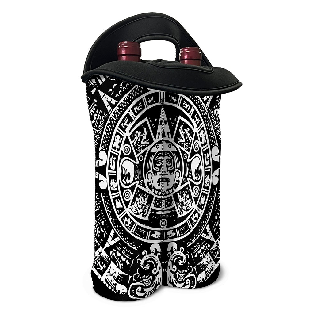 Black And White Maya Calendar Print Double Neoprene Wine Tote