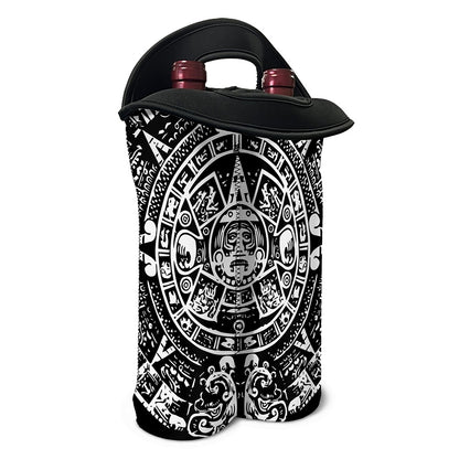 Black And White Maya Calendar Print Double Neoprene Wine Tote