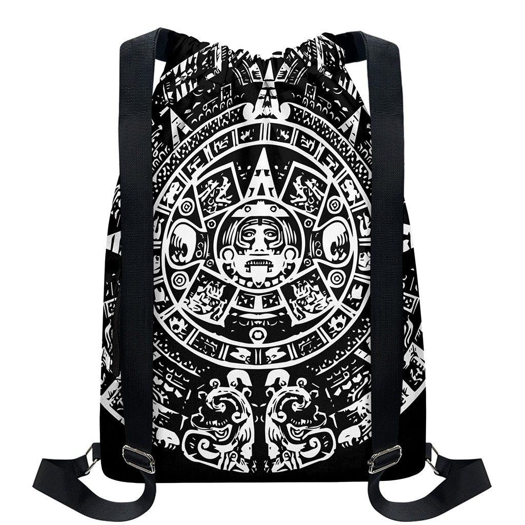 Black And White Maya Calendar Print Drawstring Backpack