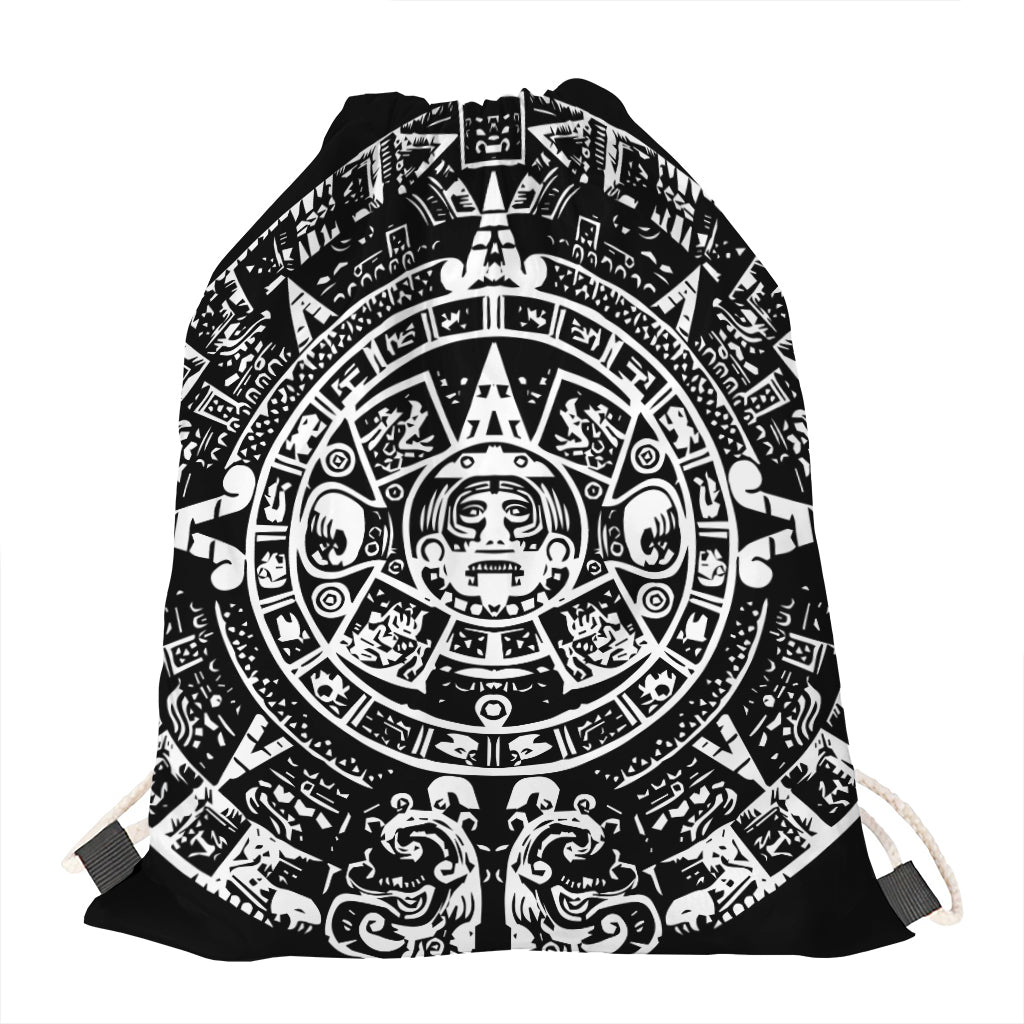 Black And White Maya Calendar Print Drawstring Bag