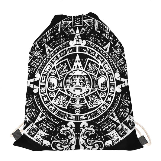 Black And White Maya Calendar Print Drawstring Bag