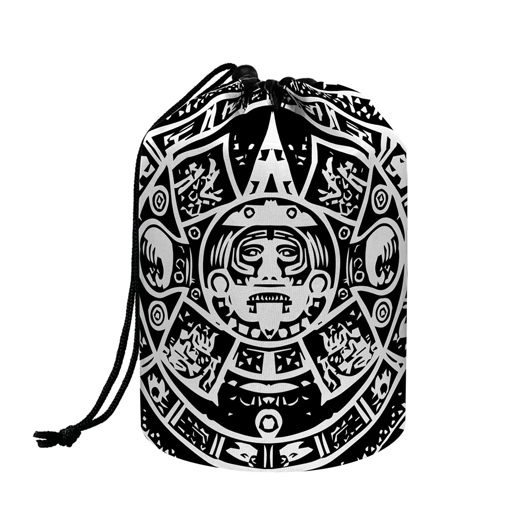 Black And White Maya Calendar Print Drawstring Makeup Bag