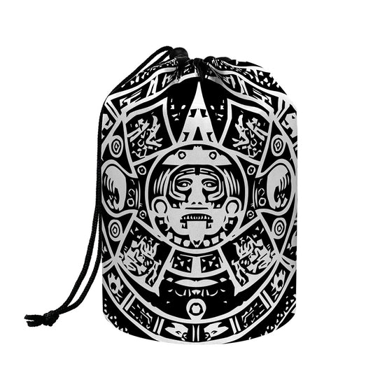 Black And White Maya Calendar Print Drawstring Makeup Bag