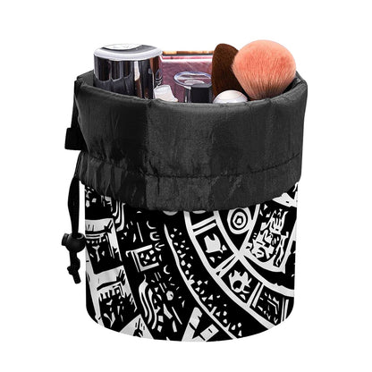 Black And White Maya Calendar Print Drawstring Makeup Bag