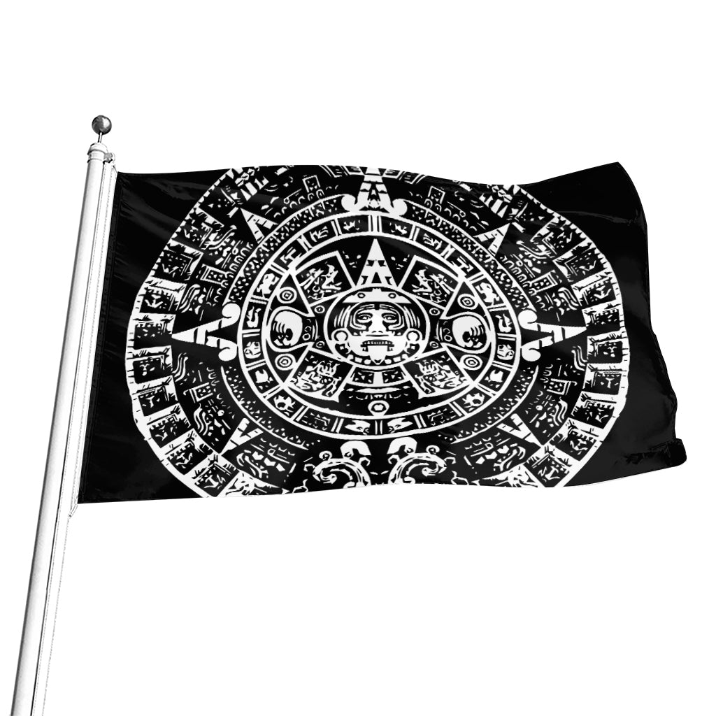 Black And White Maya Calendar Print Flag