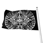 Black And White Maya Calendar Print Flag