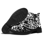 Black And White Maya Calendar Print Flat Ankle Boots