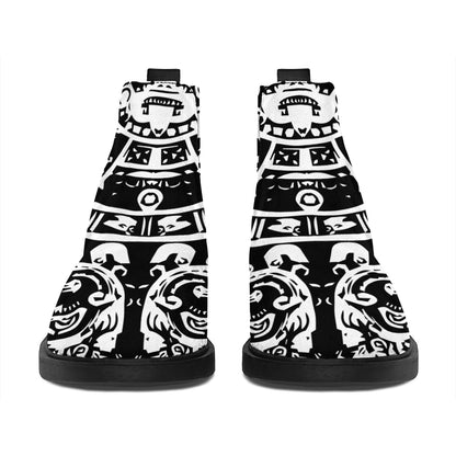 Black And White Maya Calendar Print Flat Ankle Boots