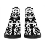 Black And White Maya Calendar Print Flat Ankle Boots