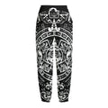 Black And White Maya Calendar Print Fleece Lined Knit Pants