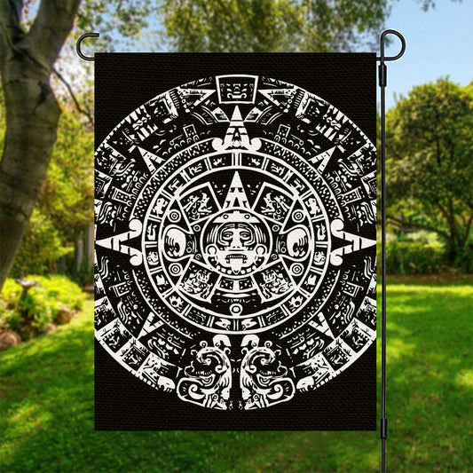 Black And White Maya Calendar Print Garden Flag
