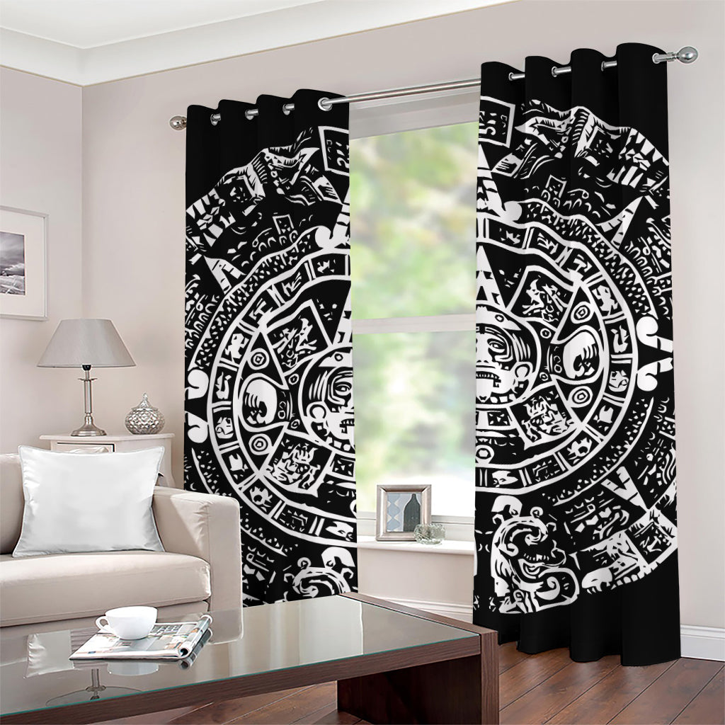 Black And White Maya Calendar Print Grommet Curtains