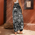 Black And White Maya Calendar Print Harem Pants