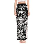 Black And White Maya Calendar Print High Slit Maxi Skirt