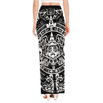 Black And White Maya Calendar Print High Slit Maxi Skirt
