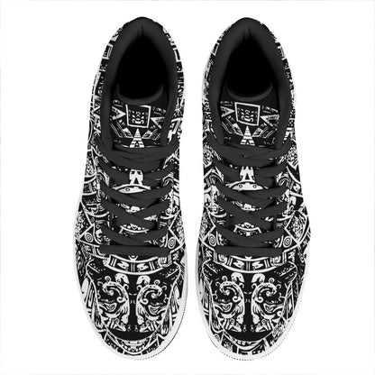 Black And White Maya Calendar Print High Top Leather Sneakers