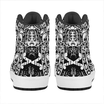 Black And White Maya Calendar Print High Top Leather Sneakers