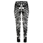 Black And White Maya Calendar Print High-Waisted Pocket Leggings