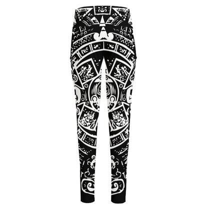 Black And White Maya Calendar Print High-Waisted Pocket Leggings