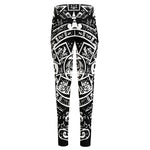 Black And White Maya Calendar Print High-Waisted Pocket Leggings