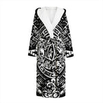 Black And White Maya Calendar Print Hooded Bathrobe