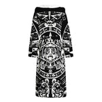 Black And White Maya Calendar Print Hooded Bathrobe
