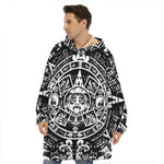Black And White Maya Calendar Print Hoodie Blanket