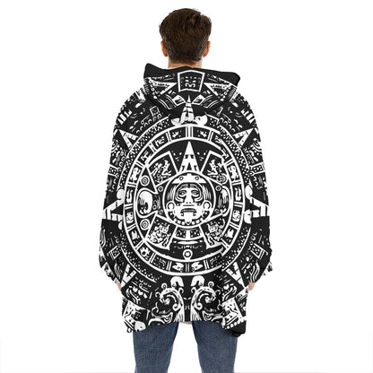 Black And White Maya Calendar Print Hoodie Blanket