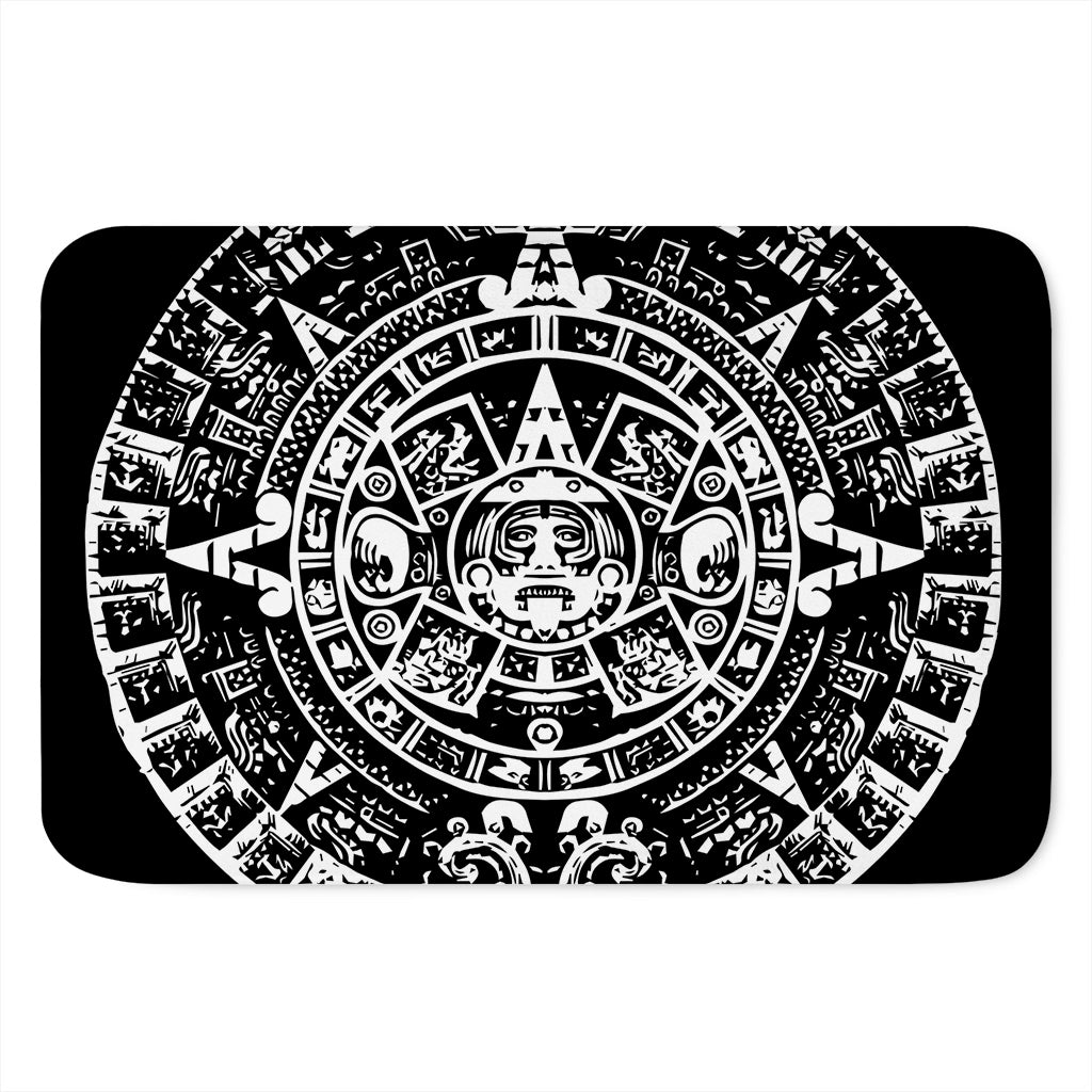 Black And White Maya Calendar Print Indoor Door Mat