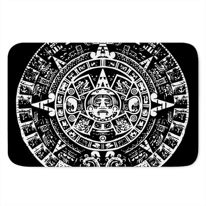 Black And White Maya Calendar Print Indoor Door Mat