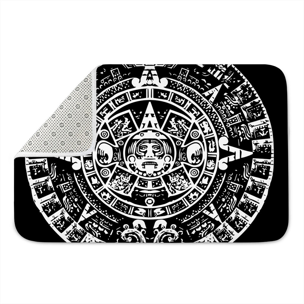 Black And White Maya Calendar Print Indoor Door Mat