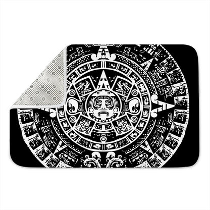 Black And White Maya Calendar Print Indoor Door Mat