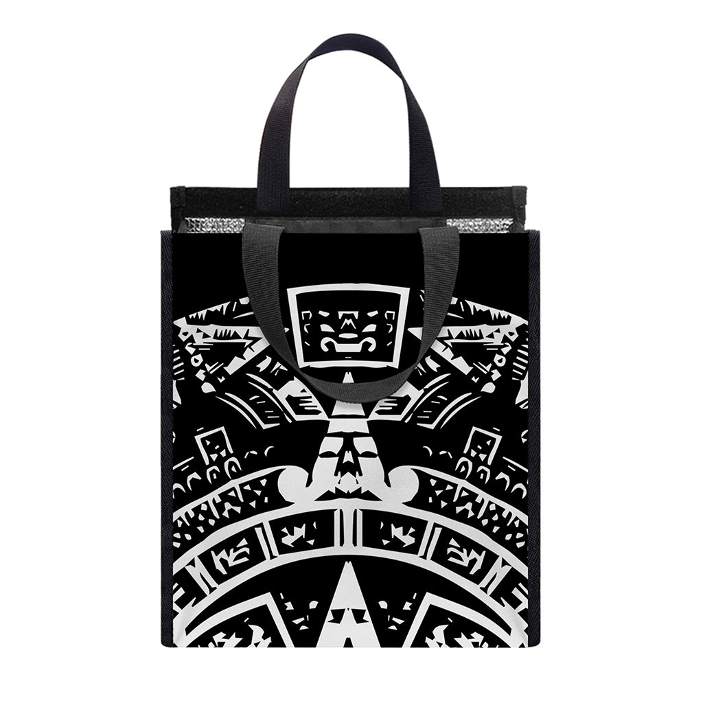 Black And White Maya Calendar Print Insulated Lunch Tote