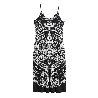 Black And White Maya Calendar Print Jersey Midi Cami Dress